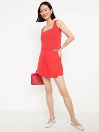 Cropped Square-Neck Linen-Blend Top