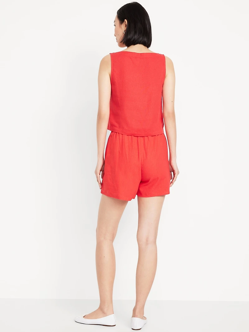 High-Waisted Faux-Wrap Linen-Blend Mini Skort