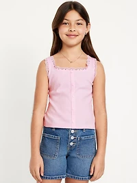 Fitted Button-Front Ribbed Tank Top for Girls
