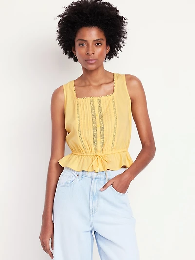 Tie-Waist Lace-Trim Top