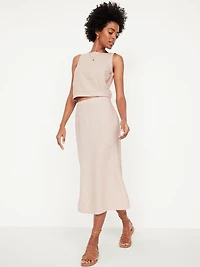 Mid-Rise Linen-Blend Midi Skirt