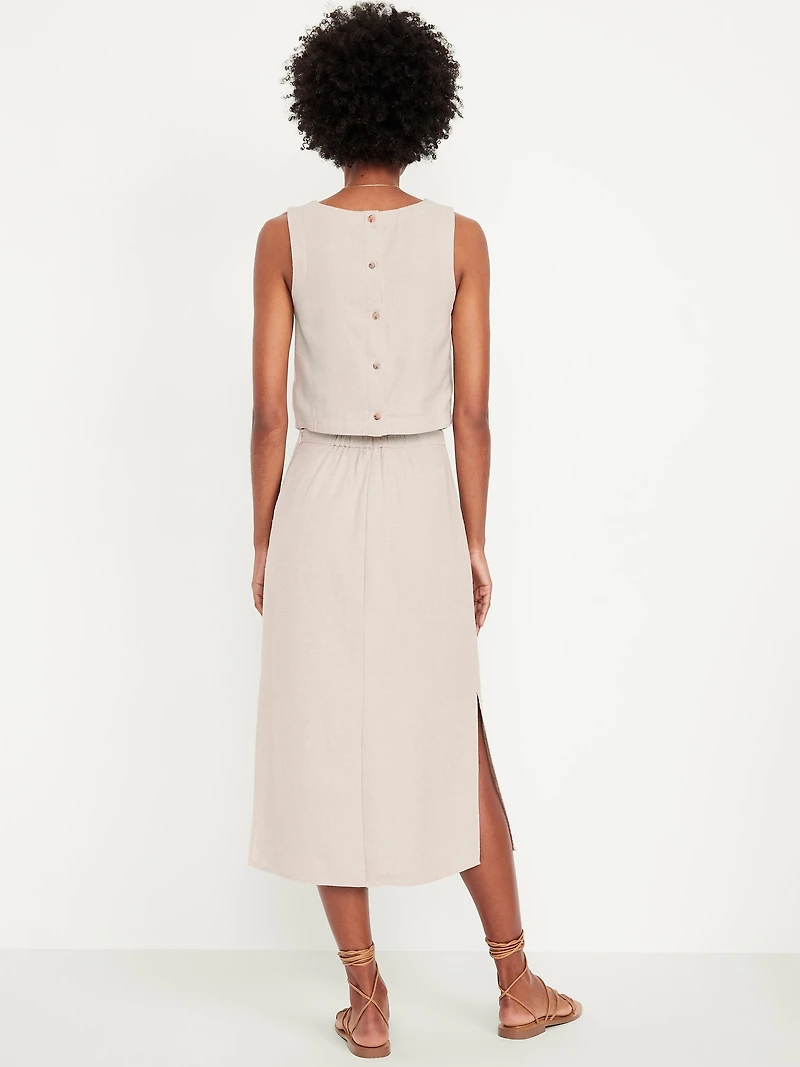 Mid-Rise Linen-Blend Midi Skirt