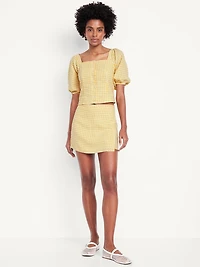 High-Waisted Linen-Blend Mini Wrap Skort