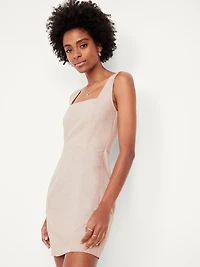 Square-Neck Linen-Blend Mini Dress