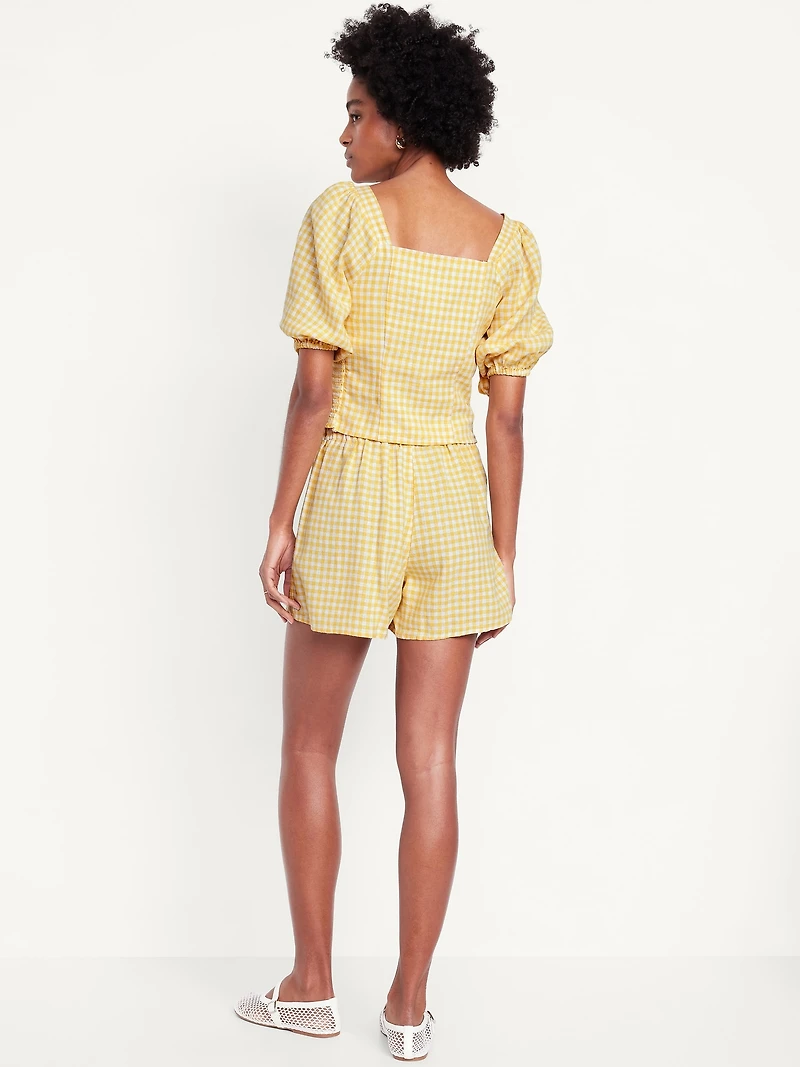 High-Waisted Linen-Blend Mini Wrap Skort