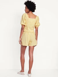 High-Waisted Linen-Blend Mini Wrap Skort