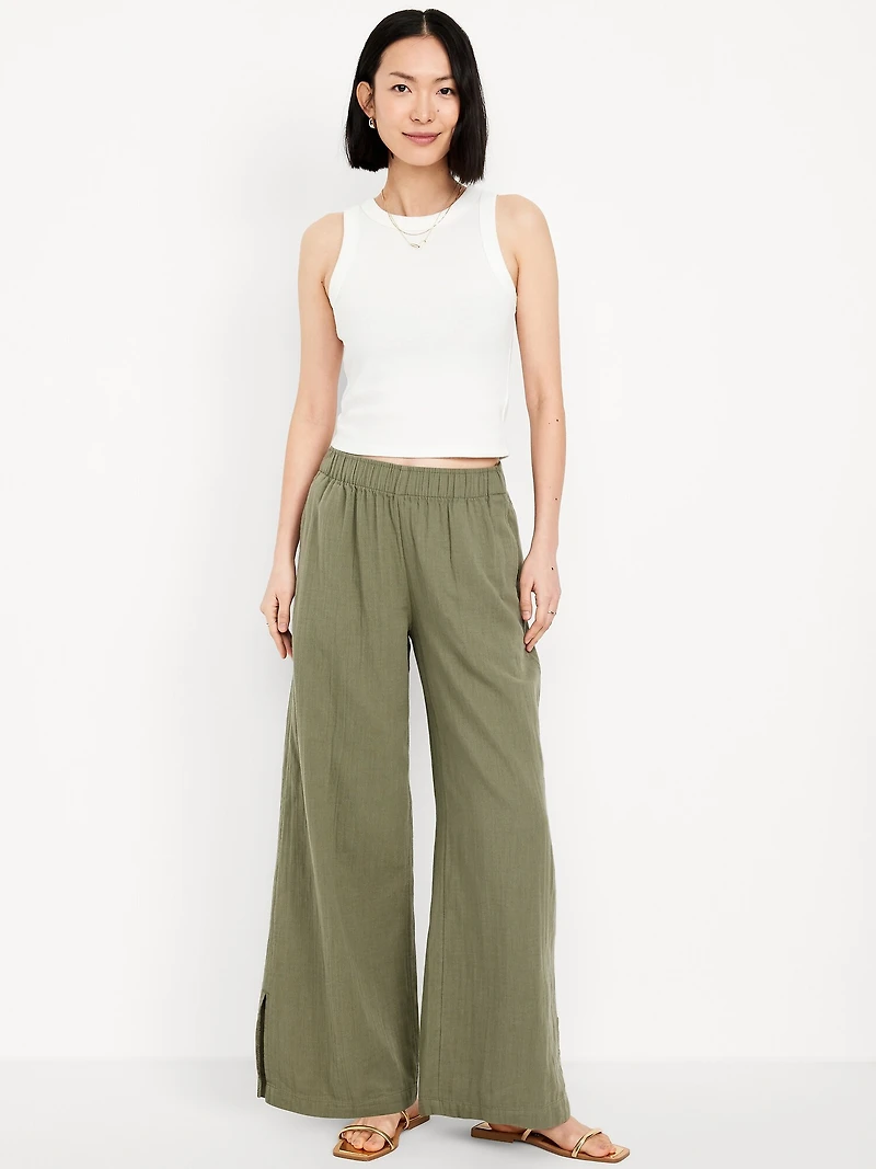 High-Waisted Crinkle Gauze Super Wide-Leg Pants