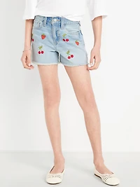 High-Waisted Embroidered Frayed-Hem Jean Shorts for Girls