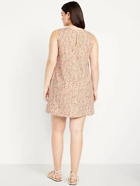 Printed Linen-Blend Mini Shift Dress