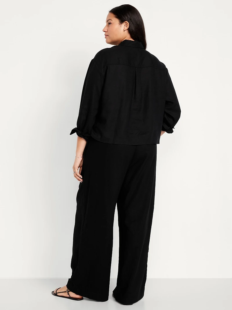 High-Waisted Linen-Blend Super Wide-Leg Pants