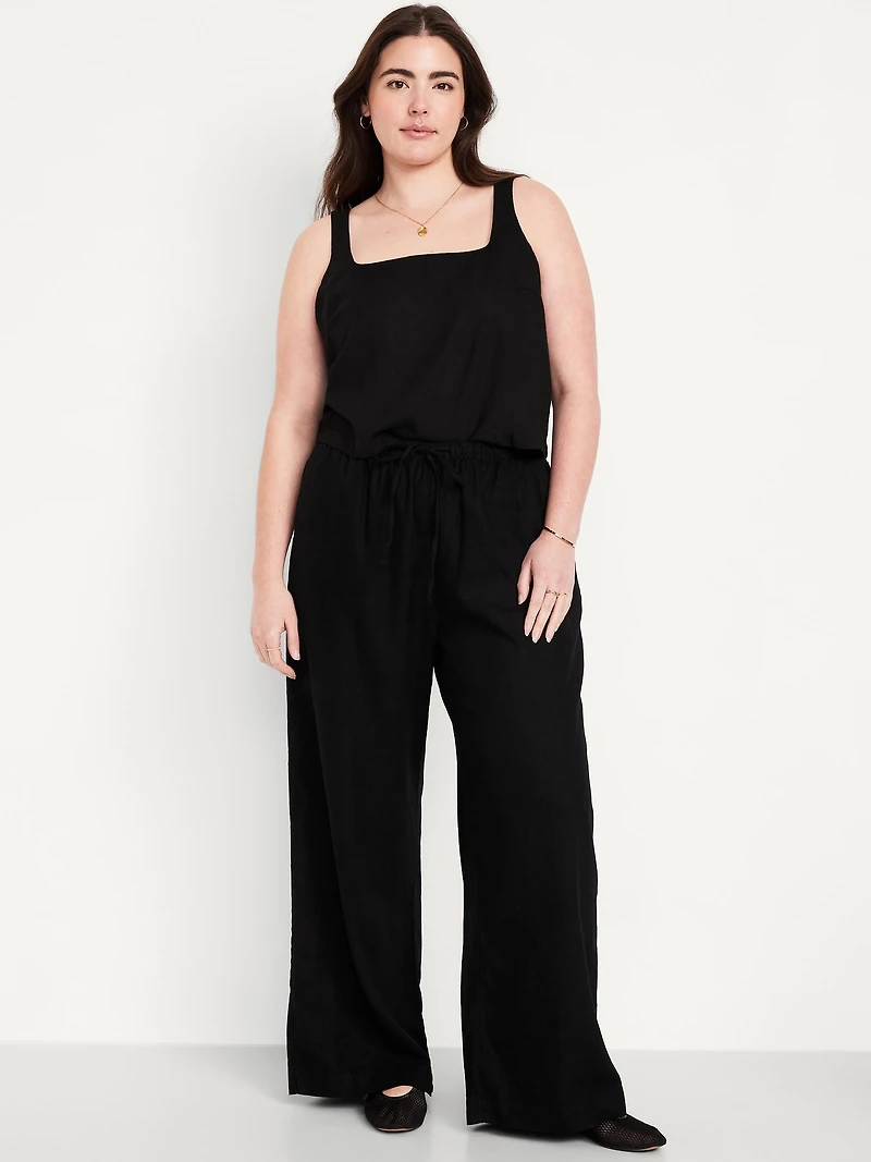 High-Waisted Linen-Blend Super Wide-Leg Pants