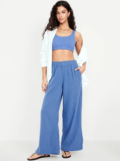 High-Waisted Crinkle Gauze Super Wide-Leg Pants