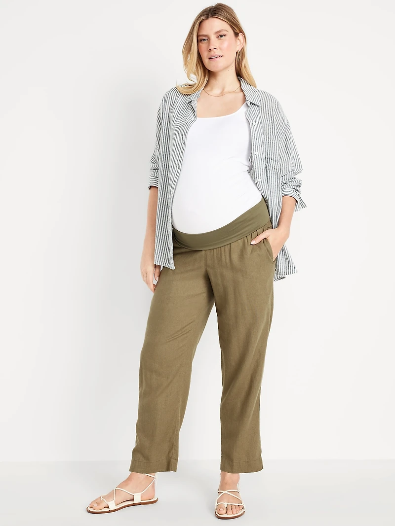 Maternity Rollover Waist Linen Pant