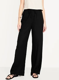 High-Waisted Linen-Blend Super Wide-Leg Pants
