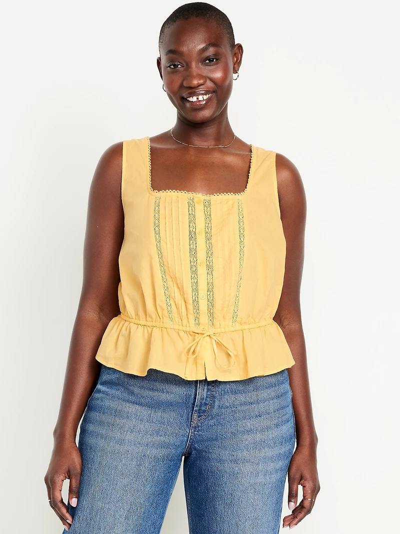 Tie-Waist Lace-Trim Top