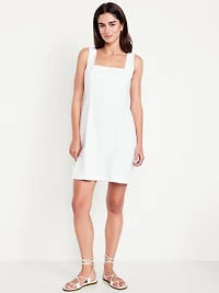 Square-Neck Linen-Blend Mini Dress