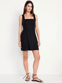 Square-Neck inen-Blend Mini Dress