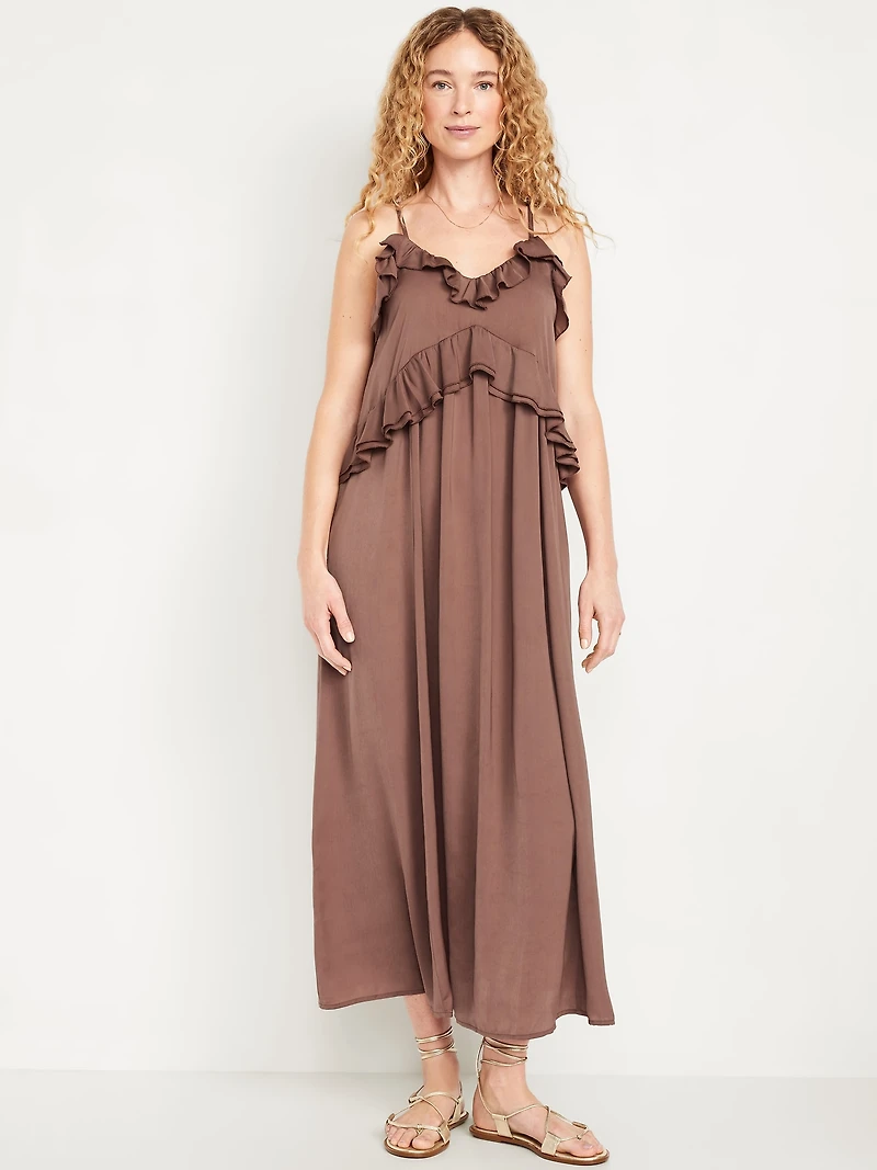 Ruffled Satin Maxi Dress