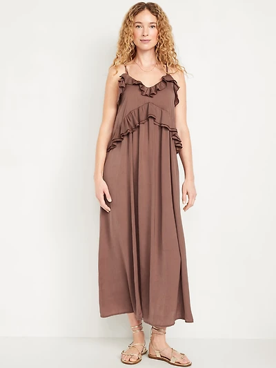 Ruffled Satin Maxi Dress