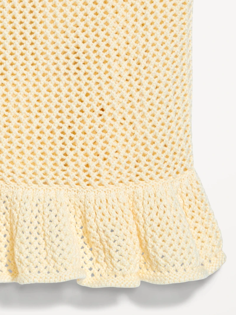Sleeveless Open-Stitch Peplum Sweater