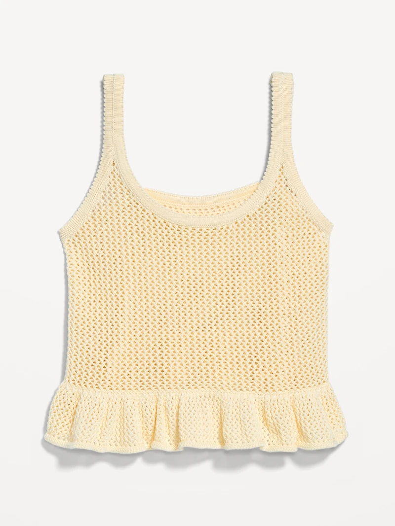 Sleeveless Open-Stitch Peplum Sweater