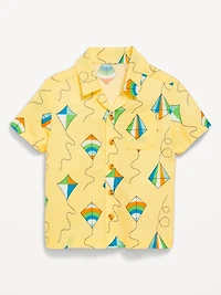 Printed Short-Sleeve Linen-Blend Pocket Shirt for Toddler Boys