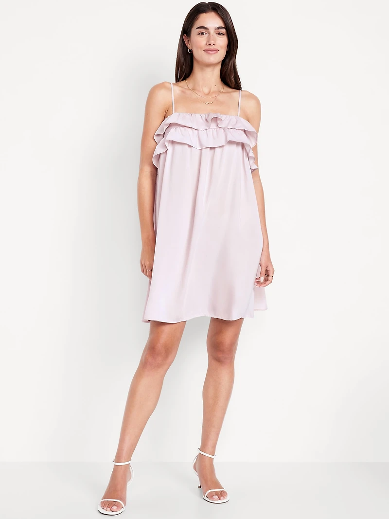 Ruffle-Trim Satin Mini Dress