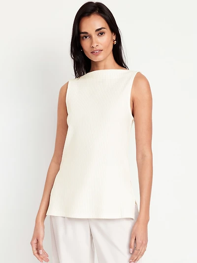 Slit-Neck Ribbed Top