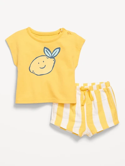 Ringer Graphic T-Shirt and Shorts Set for Baby