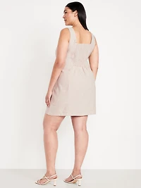 Square-Neck Linen-Blend Mini Dress