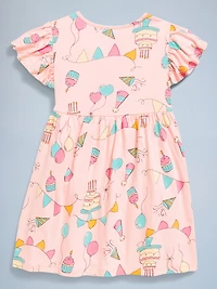 Birthday Flutter-Sleeve Fit and Flare Dress for Toddler Girls