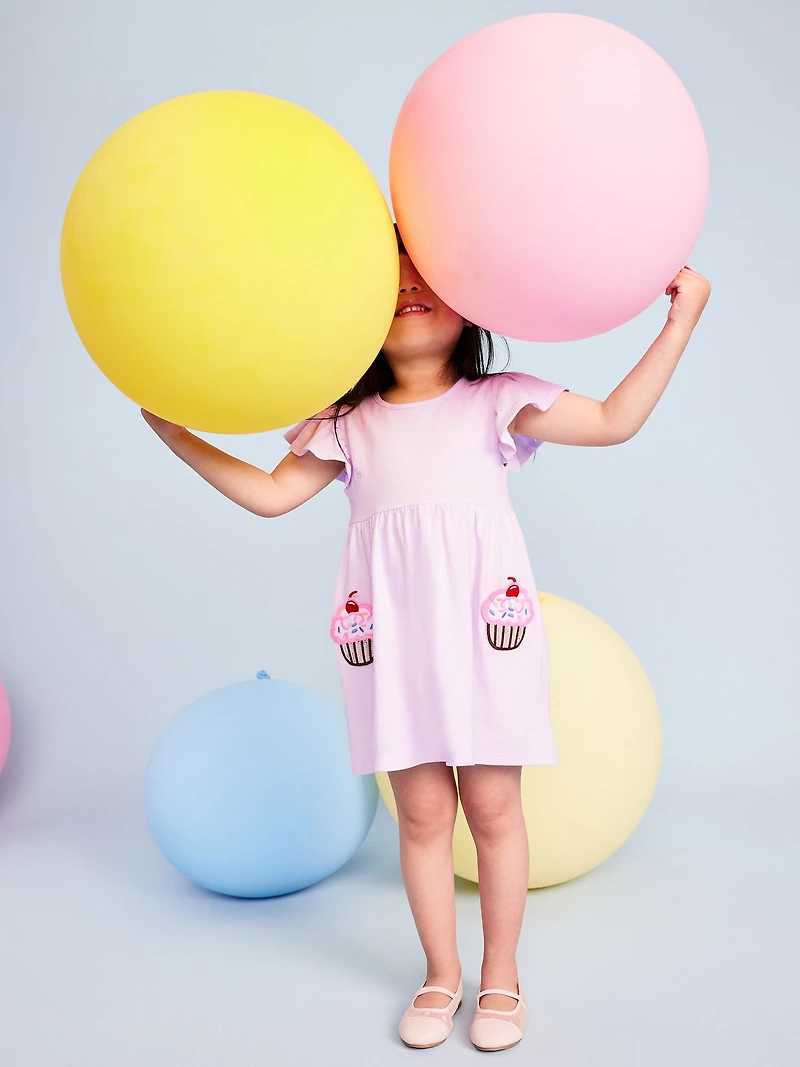 Birthday Flutter-Sleeve Fit and Flare Dress for Toddler Girls