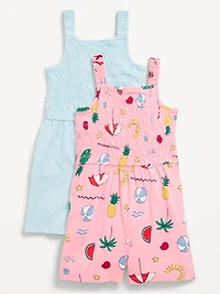 2-Pack Waist-Defined Sleeveless Smocked Romper for Girls