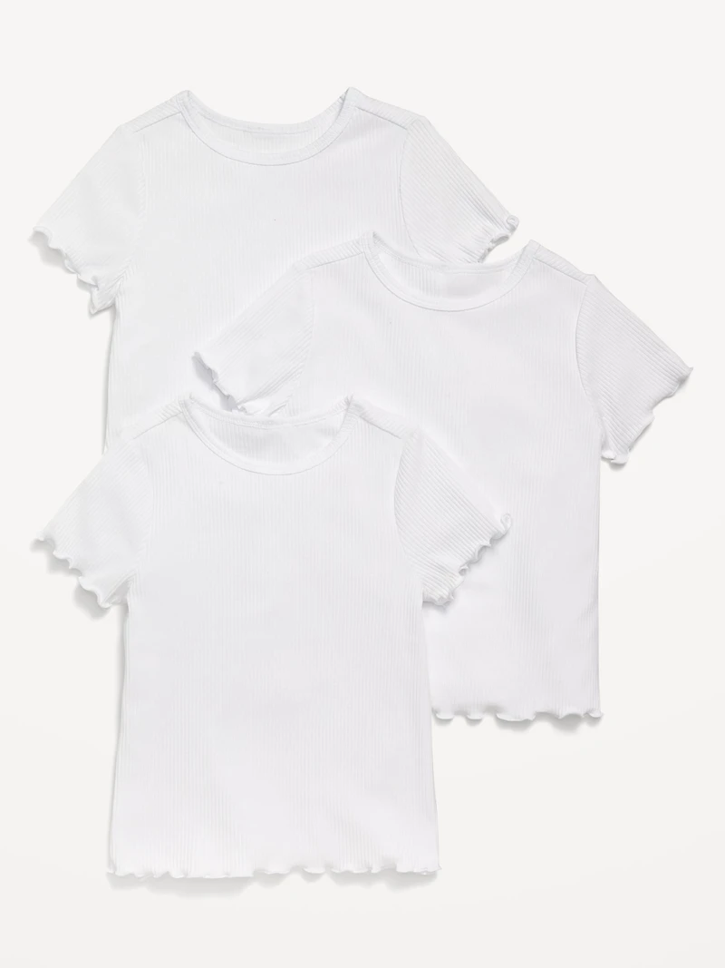 Short-Sleeve Lettuce-Edge T-Shirt 3-Pack for Toddler Girls