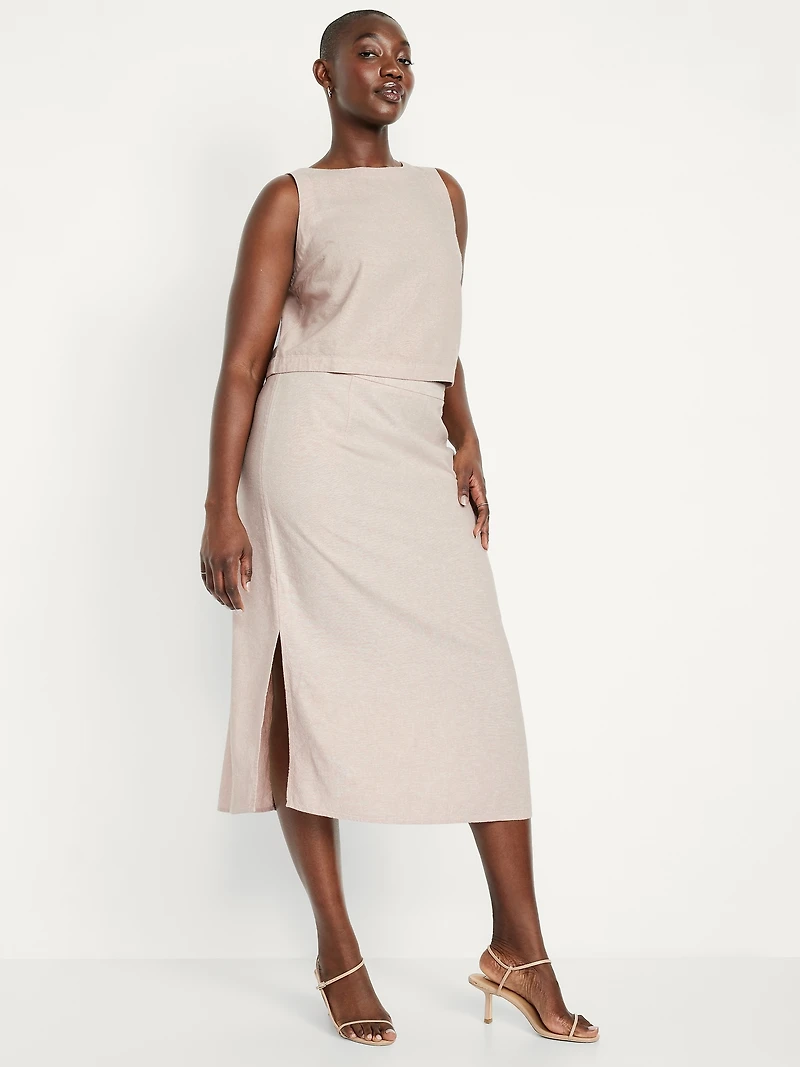 Mid-Rise Linen-Blend Midi Skirt