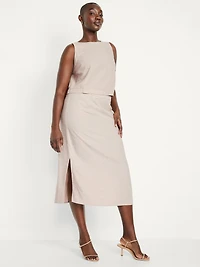 Mid-Rise Linen-Blend Midi Skirt