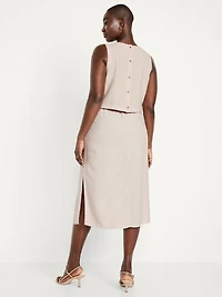 Mid-Rise Linen-Blend Midi Skirt