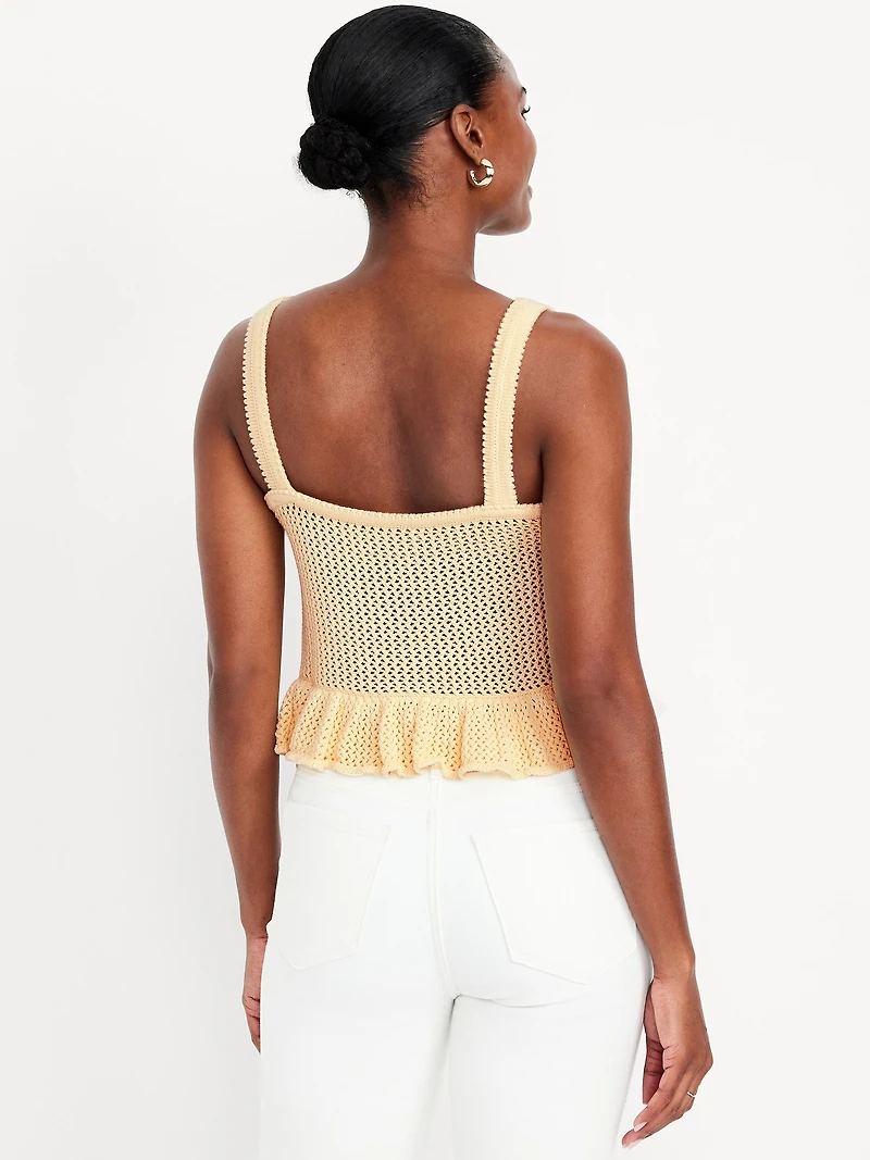 Sleeveless Open-Stitch Peplum Sweater