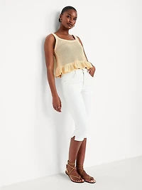 Sleeveless Open-Stitch Peplum Sweater