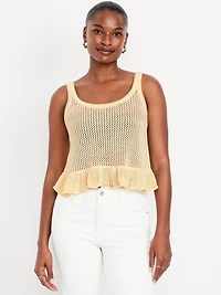 Sleeveless Open-Stitch Peplum Sweater