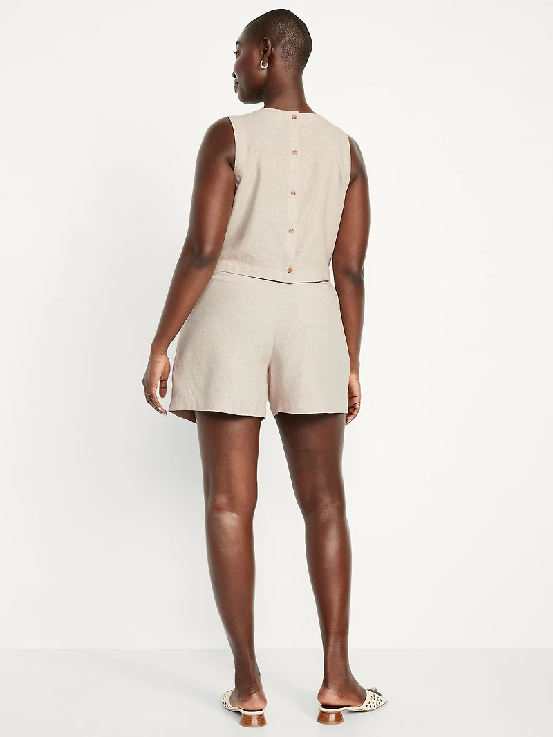 Extra High-Waisted Linen-Blend Taylor Trouser Shorts - 5-inch inseam