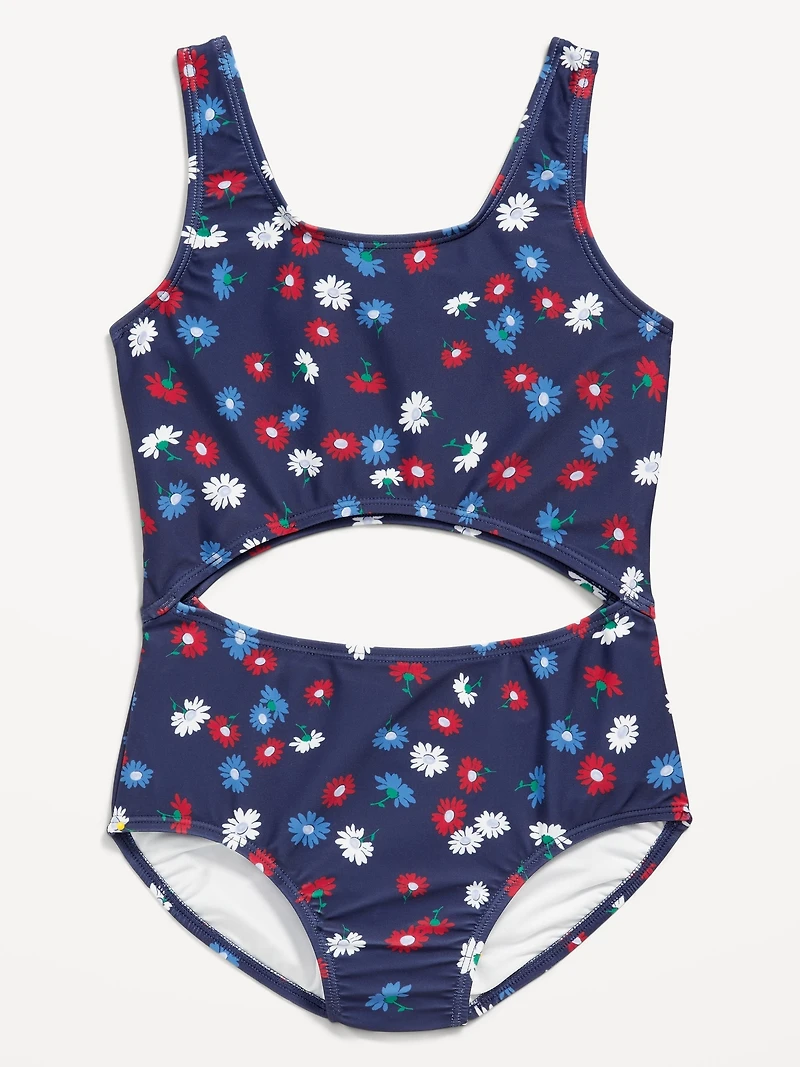 Printed Cutout One-Piece Swimsuit for Girls