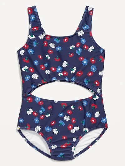 Printed Cutout One-Piece Swimsuit for Girls