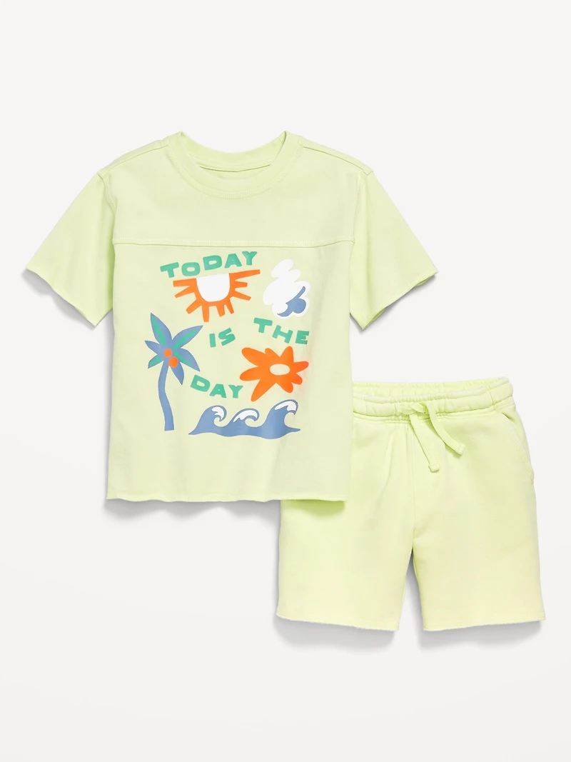 Short-Sleeve Graphic T-Shirt and Shorts Set for Toddler Boys