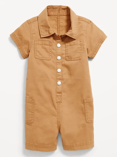 Printed Short-Sleeve Utility Twill Romper for Toddler Girls