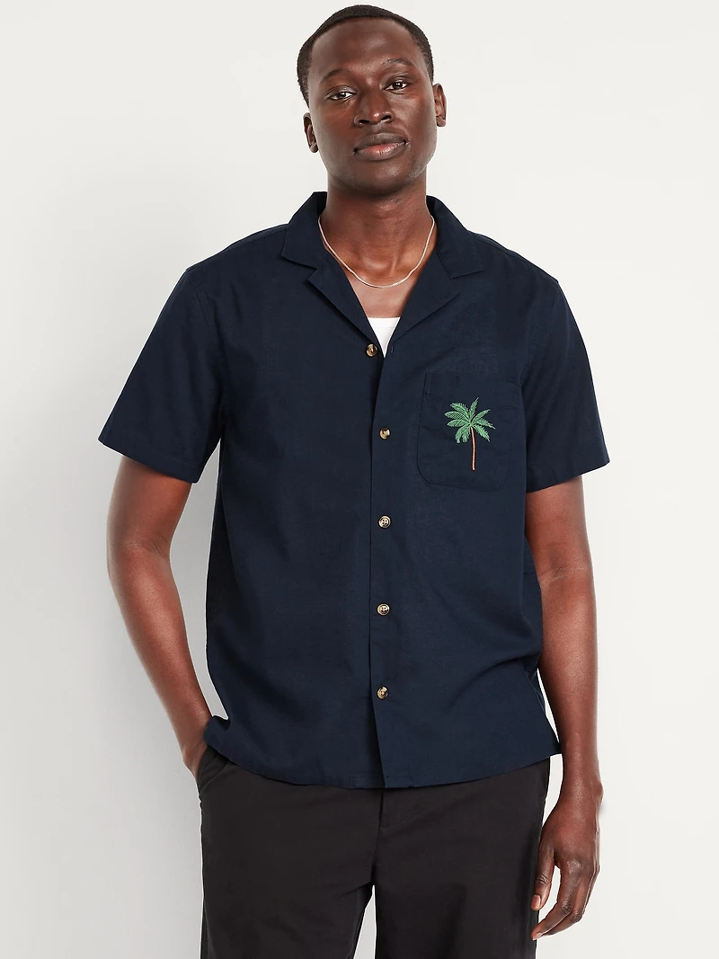 Short-Sleeve Embroidered Camp Shirt