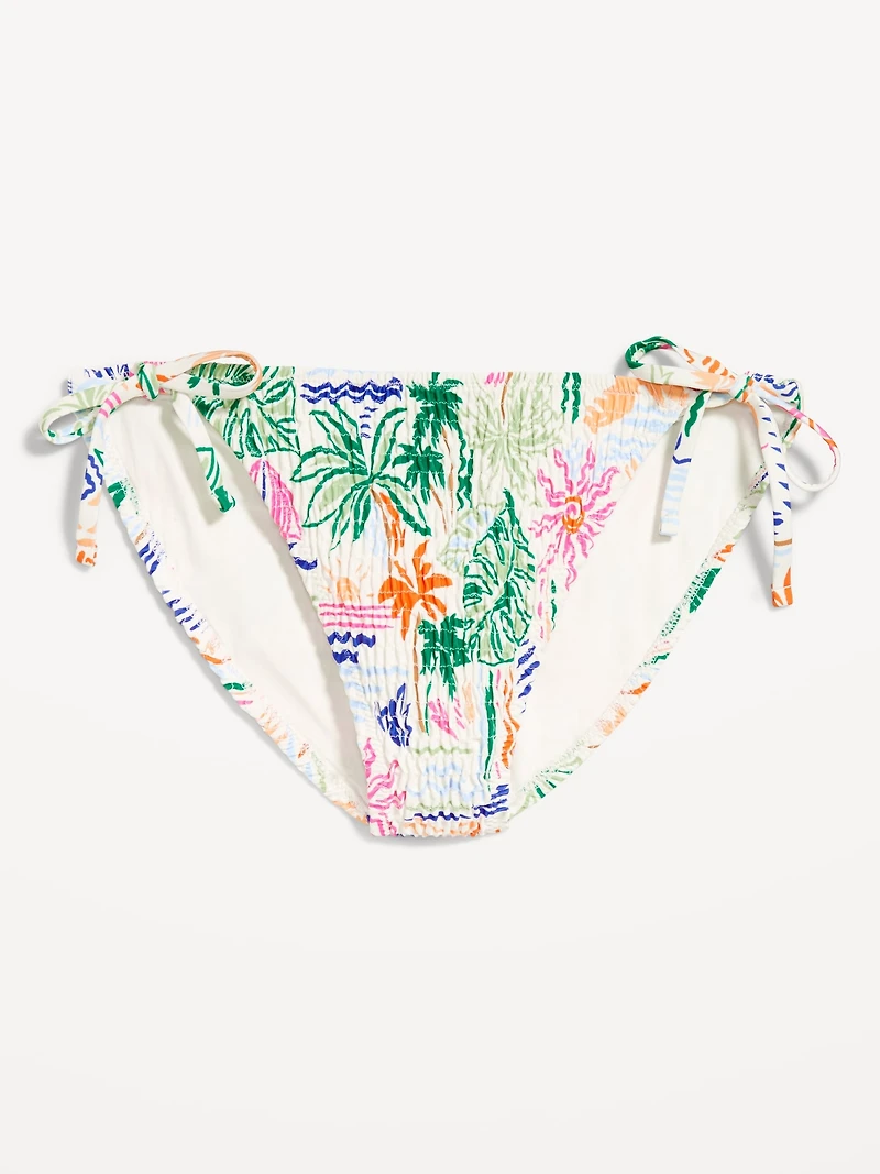 Mid-Rise Textured String Bikini Swim Bottoms