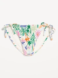 Mid-Rise Textured String Bikini Swim Bottoms