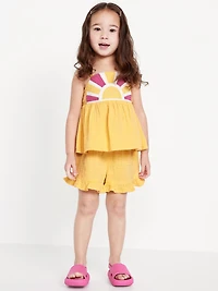 Sleeveless Double-Weave Top and Shorts Set for Toddler Girls