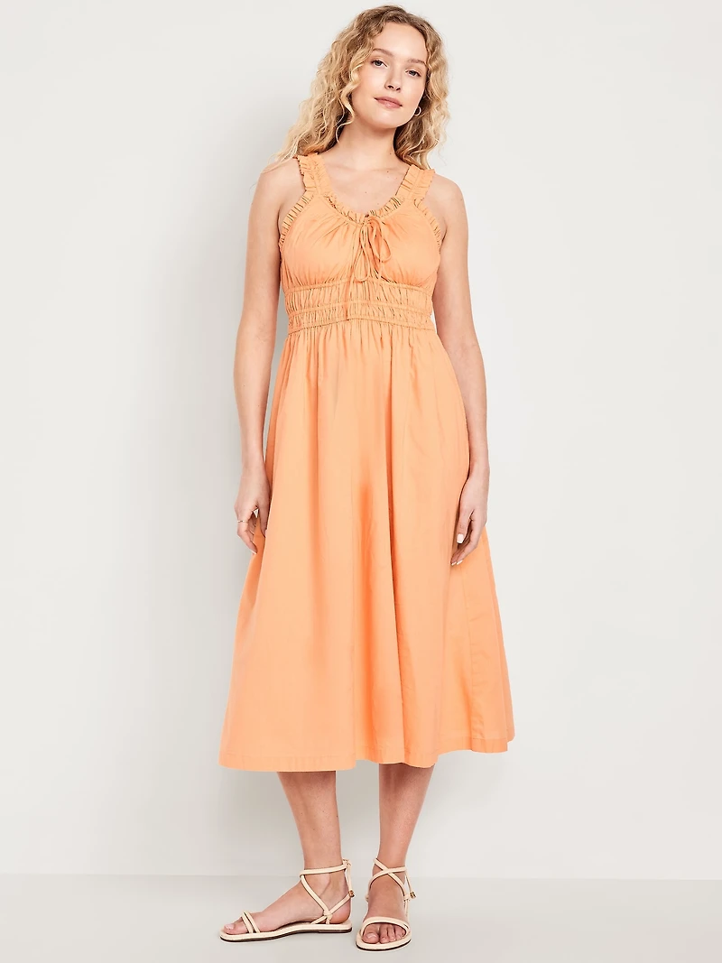 Waist-Defined Ruffled Midi Dress